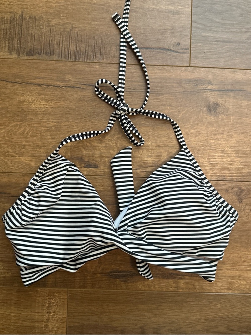 Xhilaration Black and White Striped Halter Bikini Top